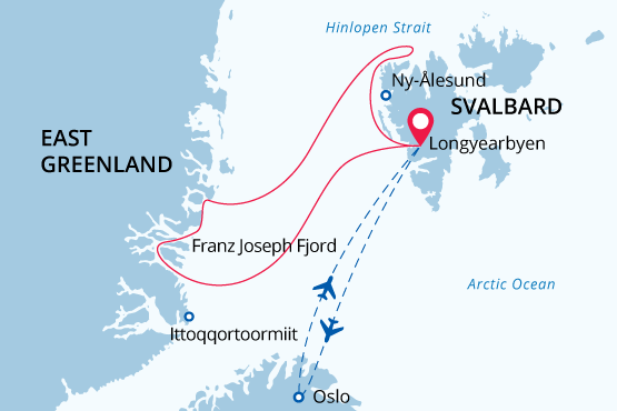 Svalbard & NE Greenland National Park map route